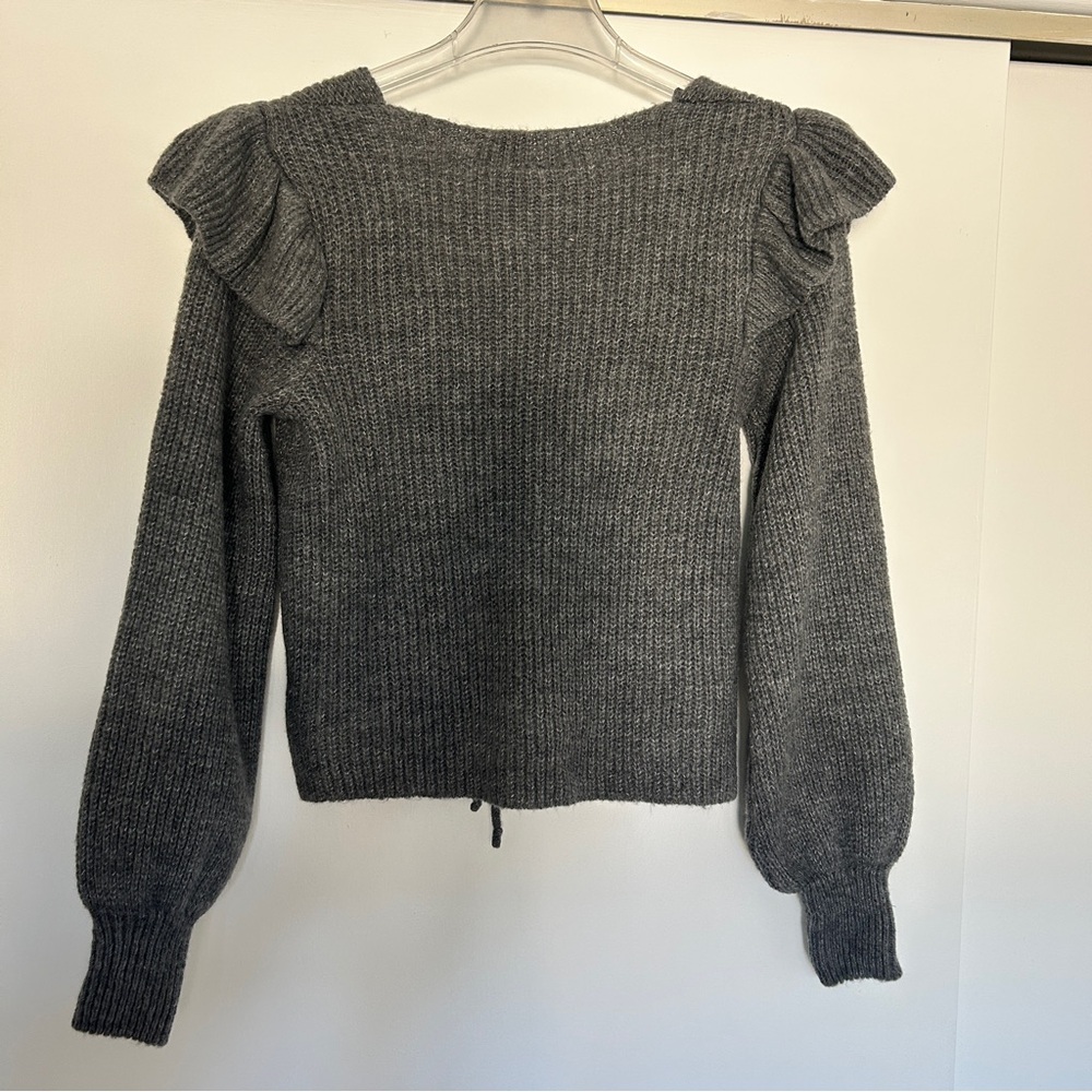 Daily Practice Charcoal Ruffled V-Neck Sweater - Picture 3 of 6